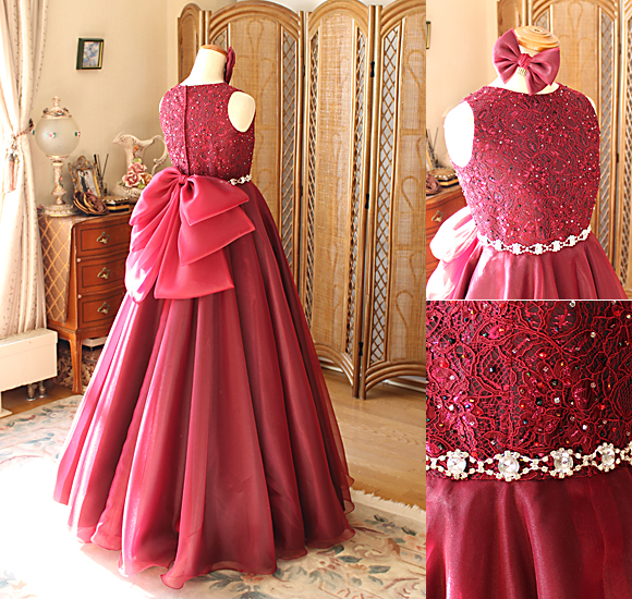 ワインレッド ロングドレス バックスタイルドレス