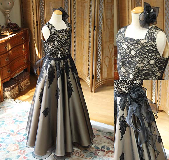 ヴァイオリンのコンクールドレス シャンパン ブラックレース 東京都