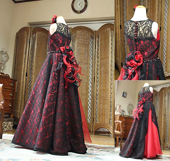 アシンメトリーAライン レッドとブラックレース オーダーメイド