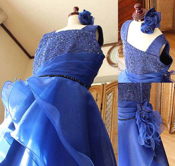 スクエアネック レース ウエストデザイン