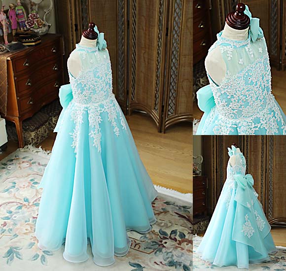 ピアノ 連弾 コンクールドレス ライトブルー オーダーメイド