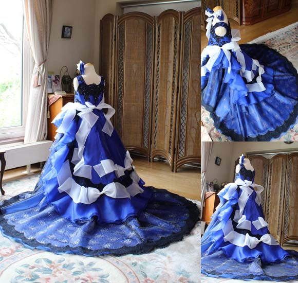 ロングトレーン ネイビー カクテルドレス