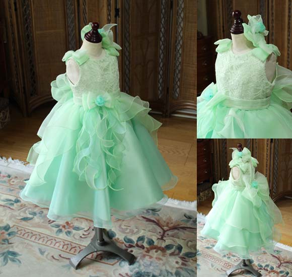 子供用パーティードレス エメラルドグリーン 結婚式 フラワーガール リングガール