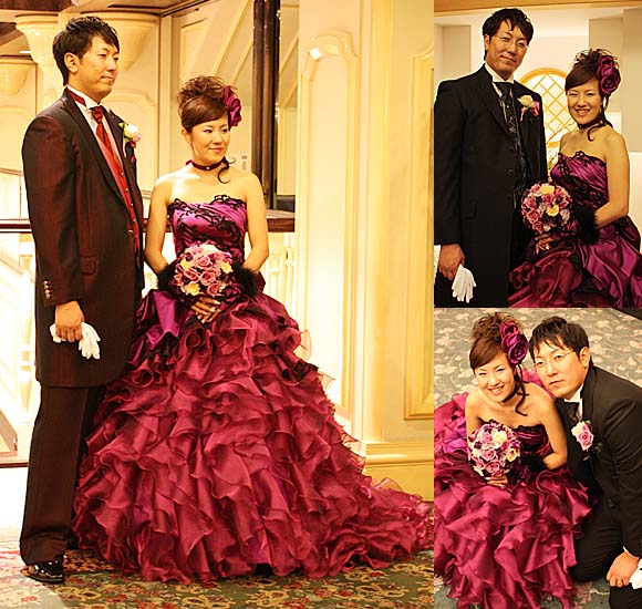 旭川グランドホテルで結婚式 レッド＆パープルのカクテルドレス オーダーメイドドレス 北海道富良野市の花嫁様