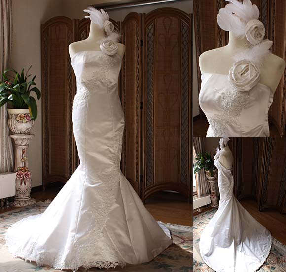 マーメイドラインのウェディングドレス シルクサテン 北海道網走市の花嫁様のオーダーメイドドレス