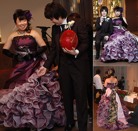 和装カクテルドレス パープルカラーのお色直しカラードレス オーダーメイド 札幌市のお客様