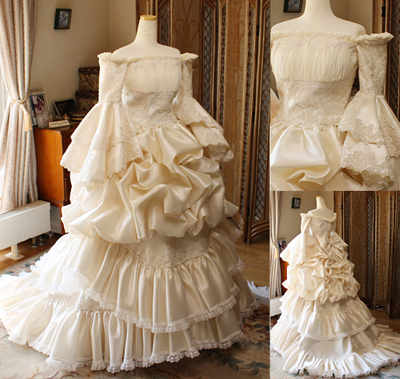ウェディングドレスのデザインとパコダスリーブの詳細