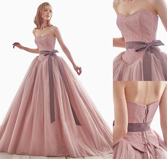 大人の可愛いスモーキーなピンクのカクテルドレス 美しいチュール素材が描く上品で華やかなお色直しカラードレス 0354line Dress メタモールフォーゼ ウェディング 札幌 埼玉