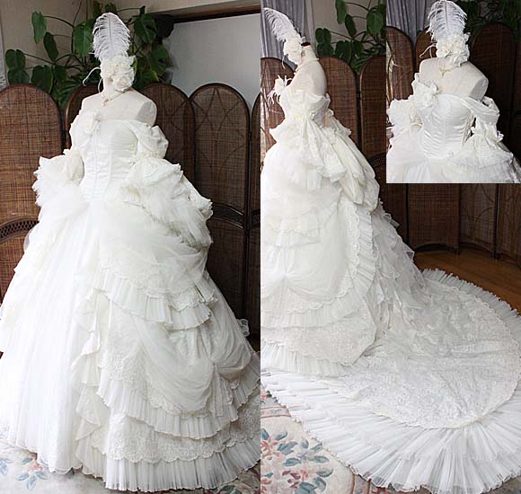 中世ヨーロッパの貴婦人を連想するロココ調のアンティーク ウェディングドレス オーダーメイドドレス 販売 メタモールフォーゼ ウェディング